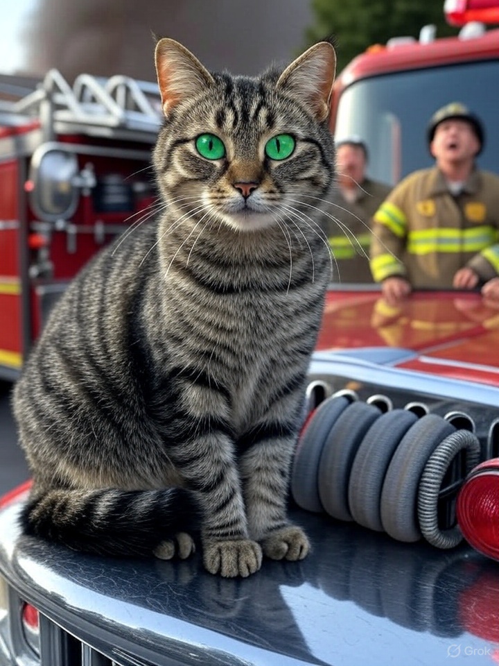 Captain Whiskers on a Firetruck